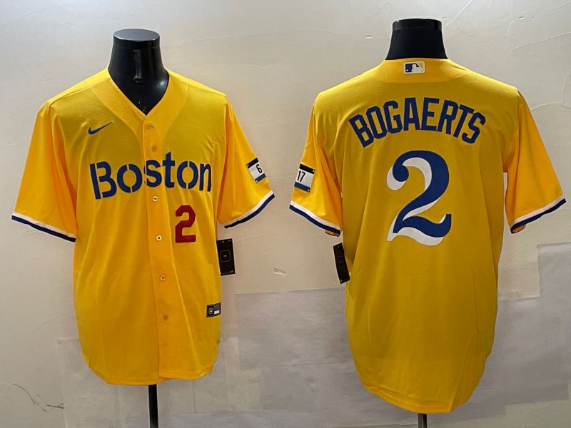Men Boston Red Sox #2 Bogaerts Yellow City Edition Game 2025 Nike MLB Jersey style 3->washington commanders->NFL Jersey